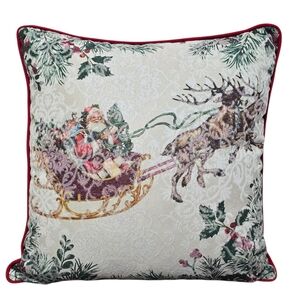 Woven Tapestry Christmas Santa Sleigh Reindeer Throw Pillow Covers Set 17x17